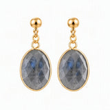 Gemstone Faceted Oval Gold Bezel Stud Dangle Stainless Steel Earrings Gold Plated Crystal Drop Earrings Jewelry Gift