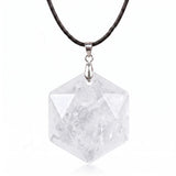 22mm Faceted Hexagon Natural Stone Necklace Healing Crystal Pendant with Black Rope Chain Jewelry Gift