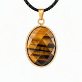 Gemstone Faceted Oval Gold Bezel Pendant Black Wax Rope Necklace Gift Multiple Stone Options Healing Crystal Necklace