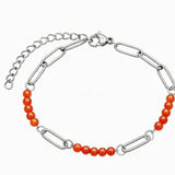 Stainless Steel Paperclip Chain Bracelet 4mm Natural Gemstone Bead Adjustable Dainty Layering Bracelet for Women #SB3161