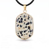 Natural Stone Necklace Pendants Gold Plated Faceted Rectangle Crystal Charms with Black Cord for Women Men Jewelry Making #SN2059