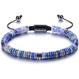 6MM Natural Stone & Hematite Disc Bead Adjustable Bracelet Macrame Slide Closure Unisex Healing Crystal Jewelry Men Women #SB3154