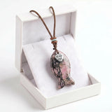 Black Obsidian  Adjustable Braided Rope Choker Necklace with Gemstone Fish & I Love My Cat Metal Heart Charm  Gift with Box
