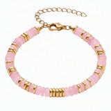 Natural Heishi Disc Stone Bead Bracelet Gold Spacer Beads Adjustable Chain Healing Gemstone Handmade Jewelry For Women #SB3139