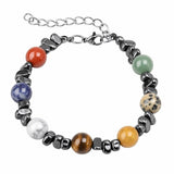 10MM Natural Gemstone & Hematite Adjustable Bracelet with Extension Chain - Unisex Healing Crystal Jewelry Gift for Men Women #SB3153