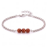 Natural Healing Crystal 3 Beads Bracelet Stainless Steel Wheat Chain Adjustable Unisex Gemstone Wrist Bracelets for Men Women #SB3155