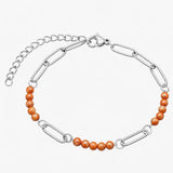 Stainless Steel Paperclip Chain Bracelet 4mm Natural Gemstone Bead Adjustable Dainty Layering Bracelet for Women #SB3161