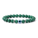 8mm Natural Round Gemstone Evil Eye Stretch Bracelet, Elastic Cord Protection Crystal Beaded Wristband Unisex Multi‑Stone Choice Spiritual Gift #SB3143