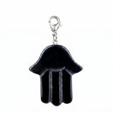 Natural Crystal Hamsa Hand Charm Tag Gemstone Bag Pendant with Lobster Clasp for Protection