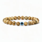 8mm Natural Round Gemstone Evil Eye Stretch Bracelet, Elastic Cord Protection Crystal Beaded Wristband Unisex Multi‑Stone Choice Spiritual Gift #SB3143