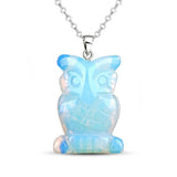 25mm Healing Crystal Owl Gemstone Necklace for Women men Hand Craved Animal Charms Jewelry Healing Chakra SN2329