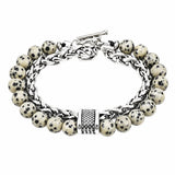 Men Double Layer Gemstone Bead Bracelet, Stainless Steel Chain OT Clasp Bracelet, 8mm Healing Crystal Wrist Jewelry Gift