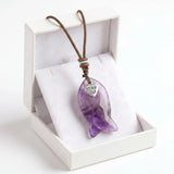 Dalamation Jasper Adjustable Braided Rope Choker Necklace with Gemstone Fish & I Love My Cat Metal Heart Charm  Gift with Box