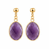Gemstone Faceted Oval Gold Bezel Stud Dangle Stainless Steel Earrings Gold Plated Crystal Drop Earrings Jewelry Gift