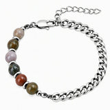 8MM Natural Stone Bead Stainless Steel Curb Chain Bracelet Unisex Healing Crystal Adjustable Men Women Stackable Jewelry #SB3152