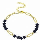 Natural Stone Star Bead Bracelet Stainless Steel Paperclip Link Chain Adjustable Layering Wrist Bracelets for Female #SB3162
