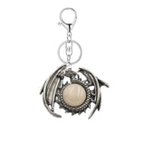 Vintage Silver Dragon Medallion Keychain, Genuine Healing Stone Chakra Amulet Keyring, Mythical Protection Car Key Holder Accessory