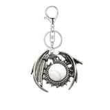 Vintage Silver Dragon Medallion Keychain, Genuine Healing Stone Chakra Amulet Keyring, Mythical Protection Car Key Holder Accessory