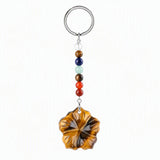 Natural Gemstone Flower Keychain with 7 Chakra Stone Beads Chain Hand Carved Gemstone Keyring Charm for Gift