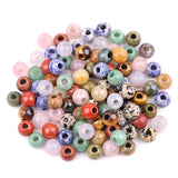 12mm Round Natural Gemstone Large Hole Beads, 5mm Big Hole Polished Stone Ball Beads for DIY Jewelry Making