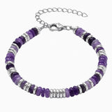 Handmade Flat Disc Stone Bracelet Silver Spacer Beads Lobster Claw Clasp Stackable Heishi Beaded Jewelry For Female Daily Wear #SB3139