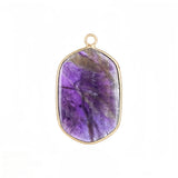 Gemstone Hexagonal Pendants for DIY Making Jewelry Luxury Gold Edge Crystal Stone Charms Women Gift #SP2059