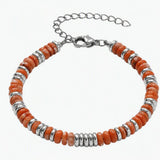 Handmade Flat Disc Stone Bracelet Silver Spacer Beads Lobster Claw Clasp Stackable Heishi Beaded Jewelry For Female Daily Wear #SB3139