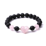 The Grounding Love Stone Bracelet - Handcrafted Lava Rock & Crystal Heart Jewelry #SB3134