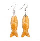 Hand Carved Natural Gemstone Fish Earrings for Women Crystal Dangle Earrings with Hypoallergenic Hooks Healing Stone Jewelry