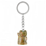 Healing Crystal Stone Cat Keychain Reiki Lucky Charms Keyring Women Bag Car Pendant
