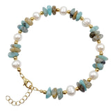 Natural Freshwater Pearl & Stone Bracelet Irregular Chip Crushed Stone Gold Plated Adjustable Chain Bracelet for Women #SB3157