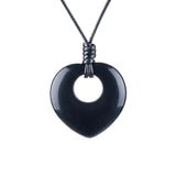 40mm Natural Healing Crystal Heart Pendant Necklace, Adjustable Wax Cord Stone Donut Amulet Jewelry for Spiritual Wellness