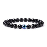 8mm Natural Round Gemstone Evil Eye Stretch Bracelet, Elastic Cord Protection Crystal Beaded Wristband Unisex Multi‑Stone Choice Spiritual Gift #SB3143