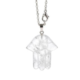 Hamsa Hand Natural Crystal Pendant Necklace Silver O Chain Evil Eye Lucky Healing Spiritual Jewelry For Women Daily Wear