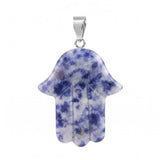 Hamsa Hand Natural Crystal Pendant Necklace Silver O Chain Evil Eye Lucky Healing Spiritual Jewelry For Women Daily Wear