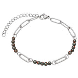 Stainless Steel Paperclip Chain Bracelet 4mm Natural Gemstone Bead Adjustable Dainty Layering Bracelet for Women #SB3161