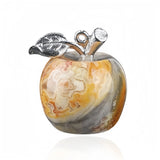 Handmade Craved 20MM Natural Gemstone Apple Keychain Healing Chakra Crystal Stone Charms Key Ring for Women & Girls