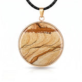 Handcrafted 30mm Natural Gemstone Pendant Necklace 45cm Black Cord | Gold Bezel Healing Crystal Jewelry #SN2060
