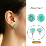 12mm Healing Crystal Round Dome Stone Stud Earrings for Daily Energy & Style