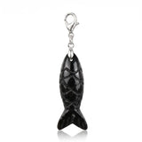 Hand Craved Gemstone Fish Charms Tag for Keychain Bag DIY Jewelry Pendants with Lobster Clasp Healing Stones