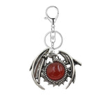 Vintage Silver Dragon Medallion Keychain, Genuine Healing Stone Chakra Amulet Keyring, Mythical Protection Car Key Holder Accessory