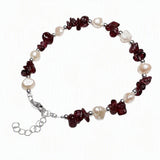 Natural Freshwater Pearl & Stone Bracelet Irregular Gemstone Chip Bead Silver Plated Adjustable Chain Bracelet for Women Gift