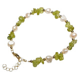 Natural Freshwater Pearl & Stone Bracelet Irregular Chip Crushed Stone Gold Plated Adjustable Chain Bracelet for Women #SB3157