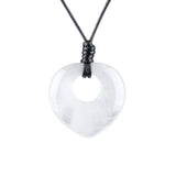 40mm Natural Healing Crystal Heart Pendant Necklace, Adjustable Wax Cord Stone Donut Amulet Jewelry for Spiritual Wellness