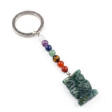 Natural Gemstone Owl Keychain with 7 Chakra Stone Beads Chains Hand-Carved Crystal Animal Key Ring for Women Men KC2329