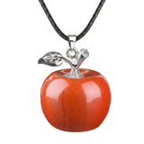 Natural Gemstone Apple Necklace for Women Men Healing Chakra Hand-Carved Crystal Pendant with Adjustable 18" Black Cord SN1371
