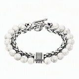 Men Double Layer Gemstone Bead Bracelet, Stainless Steel Chain OT Clasp Bracelet, 8mm Healing Crystal Wrist Jewelry Gift
