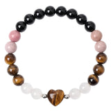 Hand Carved Heart 8mm Round Beads Black Onyx Stretch Bracelet  For Female Daily Wear #SB3138
