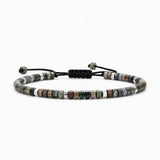 Dainty 4MM Gemstone Heishi Braided Bracelet Silver Accent Spacer Beads Handmade Woven Stackable Bracelet for Women #SB3151