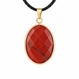 Gemstone Faceted Oval Gold Bezel Pendant Black Wax Rope Necklace Gift Multiple Stone Options Healing Crystal Necklace